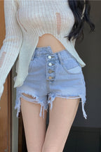 Summer Ladies Irregular Ripped Raw Edge Jeans