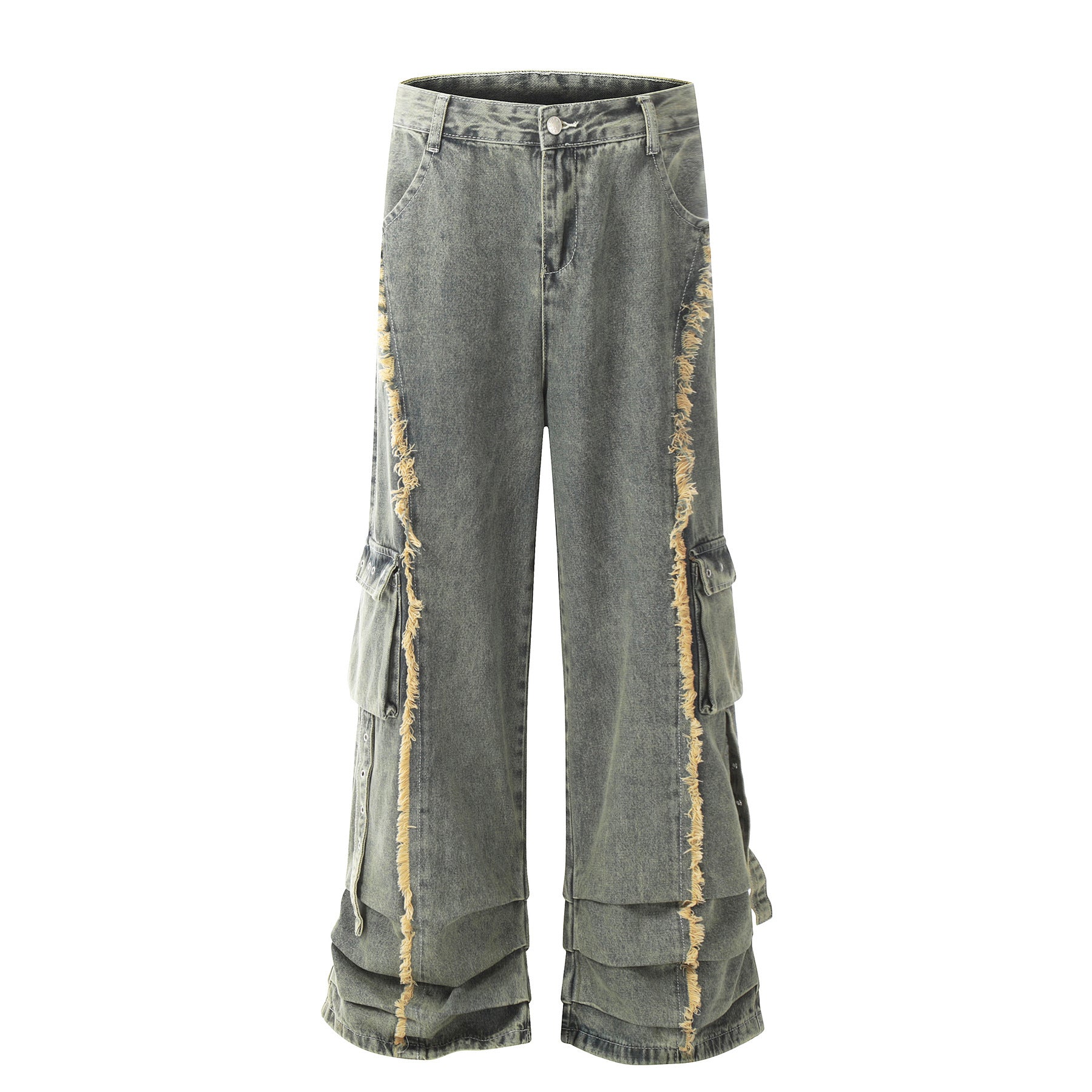 Retro Design Worn Looking Washed-out Burr Cargo Jeans Men