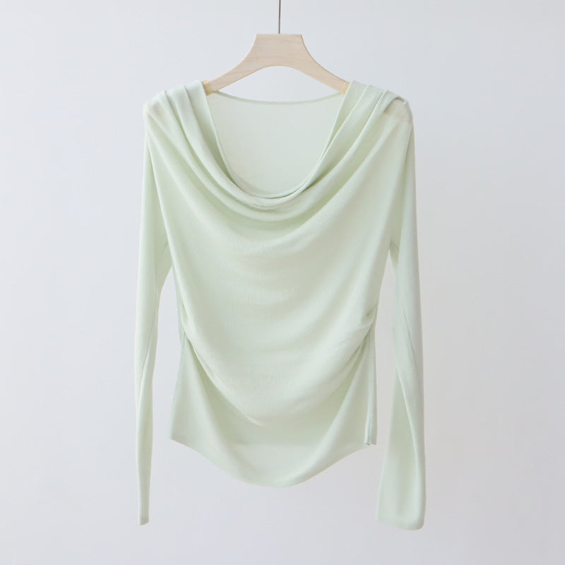 Tencel Blended Silk Long Sleeve Swing Collar Design High-grade Blouse