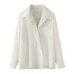 Autumn New Elegant Striped Patch Pocket Shirt Top For Women