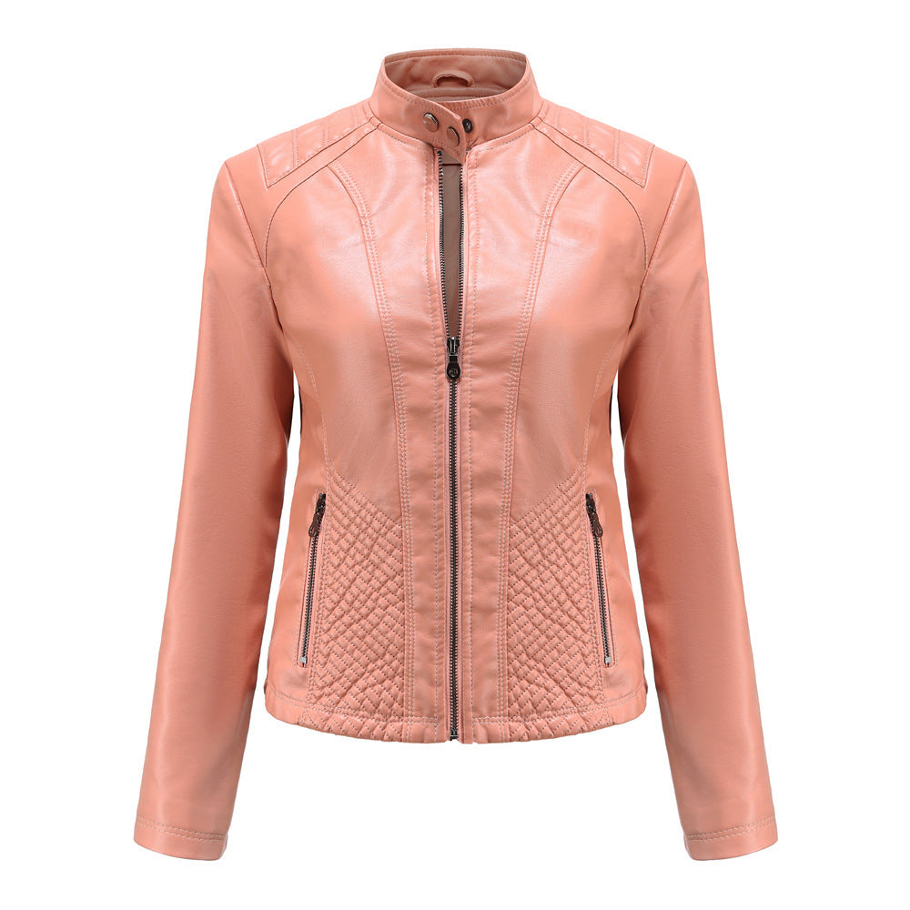 Simple European And American Trend Thin Coat Long Sleeve Motorcycle Jacket Women