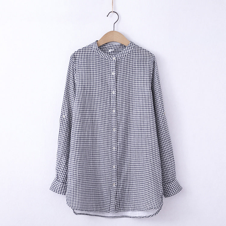 Stand Collar Double-layer Yarn Long Sleeve Blouse Loose