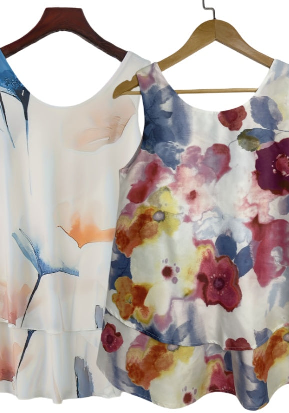 2PCS Casual Floral Print Women's Crew-neck Vest