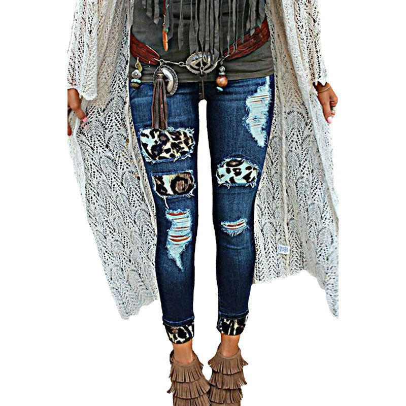 Ladies Cropped Jeans With Hand-Worn Stickers