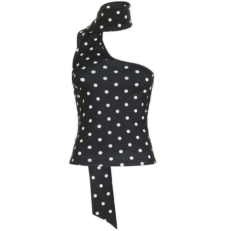 Women's Polka Dot Halter Ribbon Shoulder Backless Wild Vest